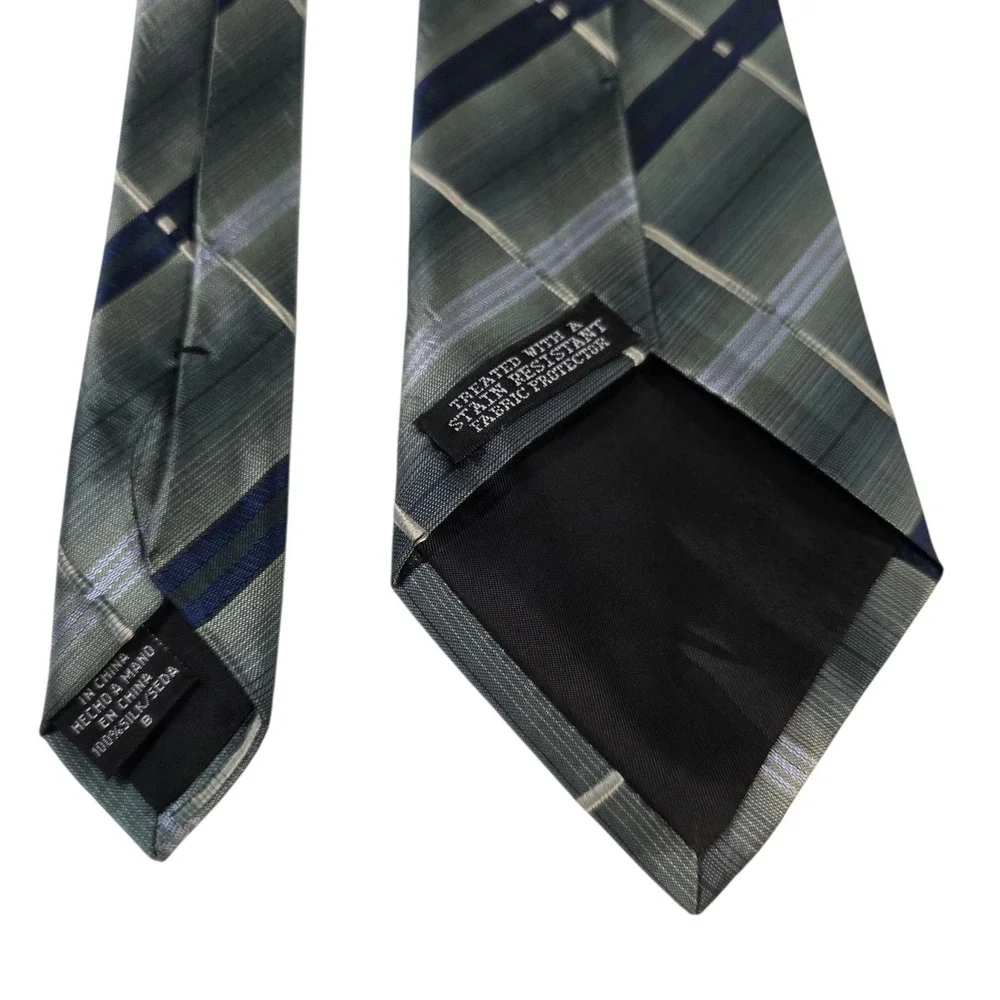 Savony Collection Plaid Silk Necktie Men's Green Blue Formal Dress Tie‎ Designer